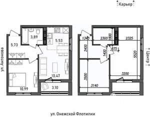 2-к квартира, строящийся дом, 39м2, 8/17 этаж