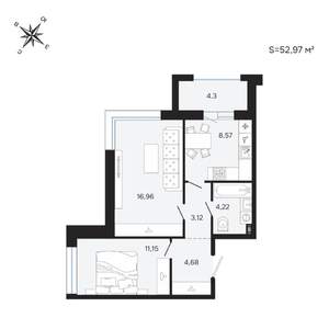 2-к квартира, вторичка, 53м2, 22/25 этаж