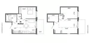2-к квартира, строящийся дом, 40м2, 6/14 этаж