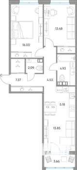 3-к квартира, вторичка, 71м2, 4/7 этаж