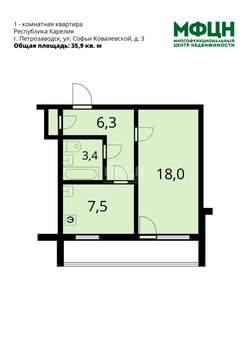 1-к квартира, вторичка, 36м2, 7/9 этаж