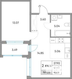2-к квартира, вторичка, 45м2, 5/7 этаж