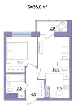 2-к квартира, строящийся дом, 36м2, 12/23 этаж