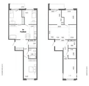 3-к квартира, строящийся дом, 73м2, 14/14 этаж