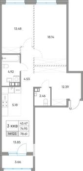 3-к квартира, вторичка, 79м2, 3/7 этаж