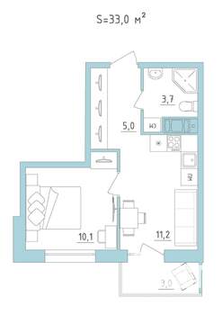 1-к квартира, строящийся дом, 33м2, 23/24 этаж