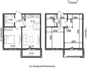 2-к квартира, строящийся дом, 40м2, 14/17 этаж