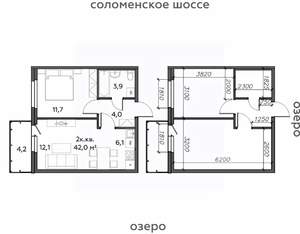2-к квартира, строящийся дом, 42м2, 17/25 этаж