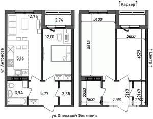 2-к квартира, строящийся дом, 45м2, 16/17 этаж