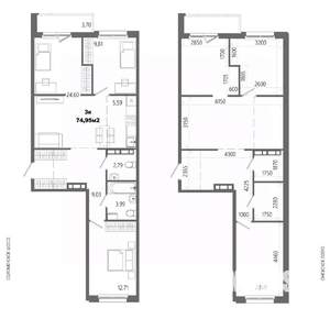 3-к квартира, строящийся дом, 75м2, 4/14 этаж