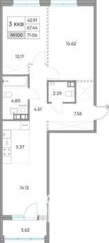 3-к квартира, вторичка, 71м2, 3/7 этаж