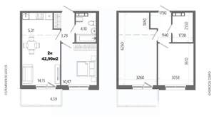 2-к квартира, строящийся дом, 43м2, 4/14 этаж