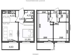 2-к квартира, строящийся дом, 43м2, 6/9 этаж
