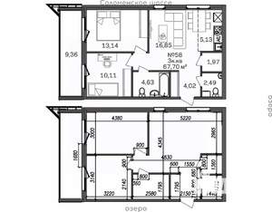 3-к квартира, строящийся дом, 68м2, 7/9 этаж
