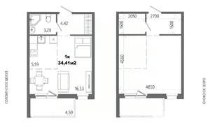 1-к квартира, строящийся дом, 34м2, 6/14 этаж