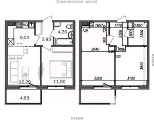 2-к квартира, строящийся дом, 43м2, 6/9 этаж