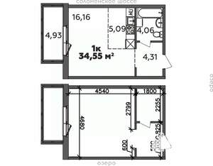 1-к квартира, строящийся дом, 35м2, 7/9 этаж