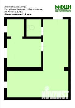 2-к квартира, вторичка, 52м2, 3/3 этаж
