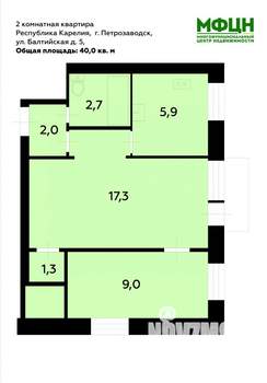 2-к квартира, вторичка, 40м2, 2/2 этаж