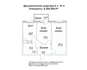 2-к квартира, строящийся дом, 51м2, 5/16 этаж
