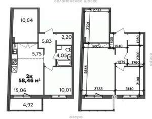 2-к квартира, строящийся дом, 58м2, 6/9 этаж