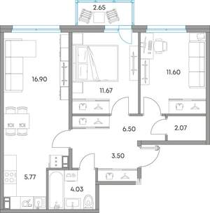 3-к квартира, вторичка, 65м2, 5/7 этаж