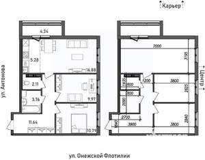 3-к квартира, строящийся дом, 65м2, 16/17 этаж