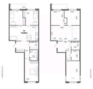 3-к квартира, строящийся дом, 73м2, 2/14 этаж