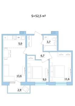 3-к квартира, строящийся дом, 53м2, 2/9 этаж
