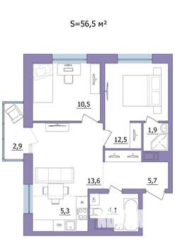 3-к квартира, строящийся дом, 57м2, 9/23 этаж