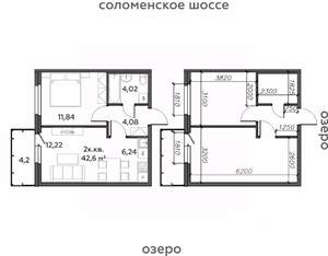 2-к квартира, строящийся дом, 43м2, 8/21 этаж