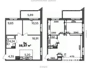 3-к квартира, строящийся дом, 59м2, 6/9 этаж