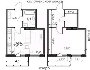 1-к квартира, строящийся дом, 33м2, 19/25 этаж