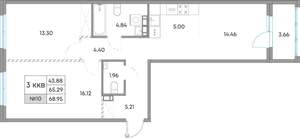 3-к квартира, вторичка, 69м2, 5/7 этаж