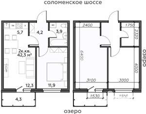 2-к квартира, строящийся дом, 42м2, 14/25 этаж