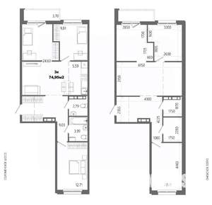 3-к квартира, строящийся дом, 75м2, 7/14 этаж