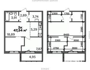 2-к квартира, строящийся дом, 48м2, 2/9 этаж