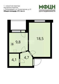 1-к квартира, вторичка, 37м2, 1/5 этаж