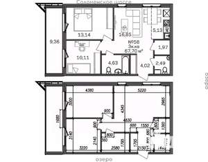 3-к квартира, строящийся дом, 68м2, 8/9 этаж
