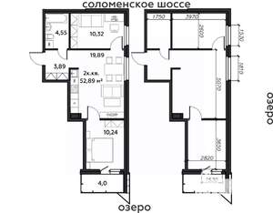 2-к квартира, строящийся дом, 53м2, 2/21 этаж