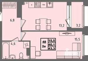 1-к квартира, вторичка, 43м2, 1/4 этаж