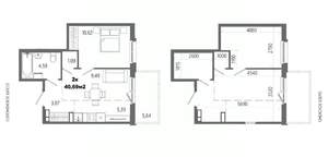 2-к квартира, строящийся дом, 40м2, 8/14 этаж