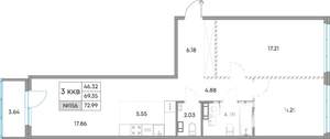 3-к квартира, вторичка, 73м2, 6/7 этаж