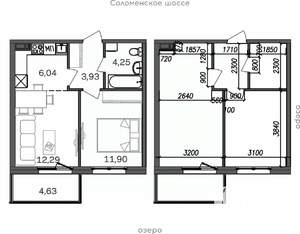 2-к квартира, строящийся дом, 43м2, 4/9 этаж