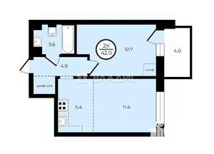 2-к квартира, сданный дом, 42м2, 9/17 этаж