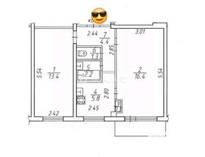 2-к квартира, вторичка, 44м2, 5/5 этаж