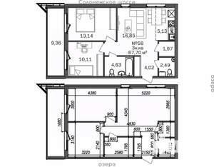 3-к квартира, строящийся дом, 68м2, 7/9 этаж