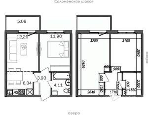 2-к квартира, строящийся дом, 44м2, 6/9 этаж