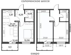 2-к квартира, строящийся дом, 43м2, 4/21 этаж