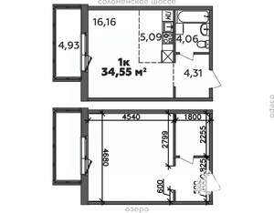 1-к квартира, строящийся дом, 35м2, 9/9 этаж
